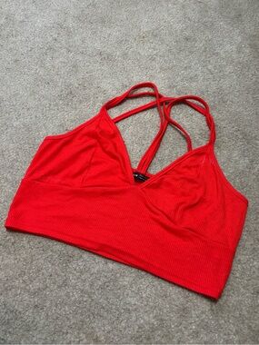 Red Ribbed Strappy Crop Top